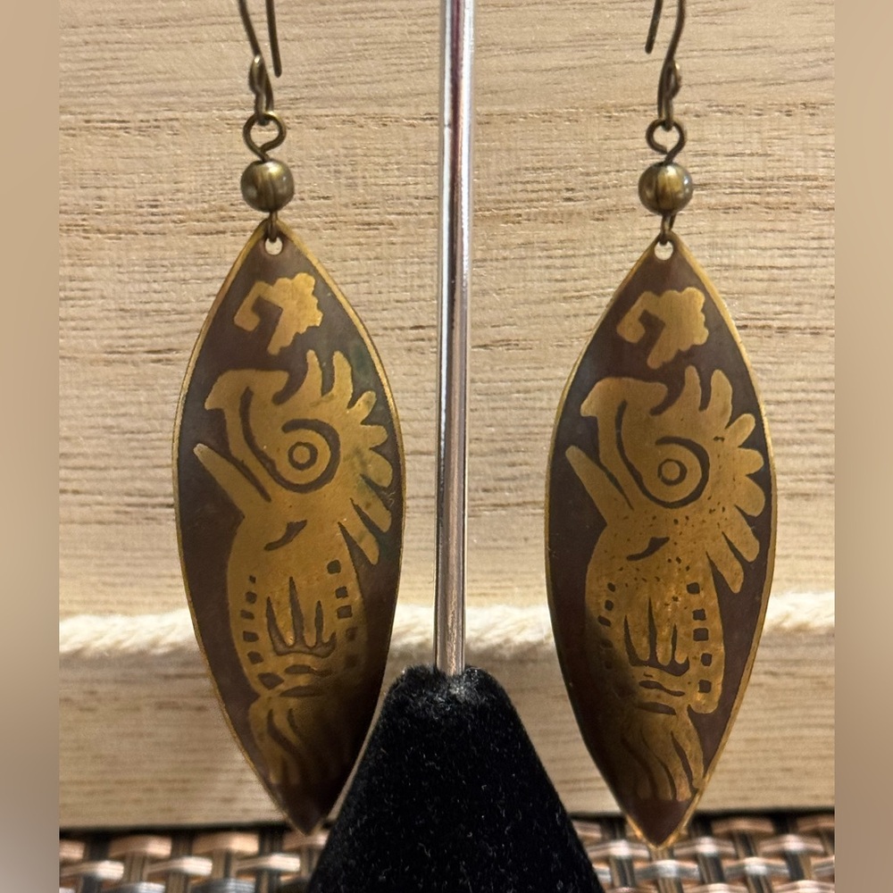 Vintage brass parrot earrings